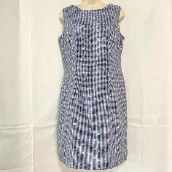 Dressbarn Cotton Blend Blue & White Embroidered Midi Dress - Picture 1 of 12